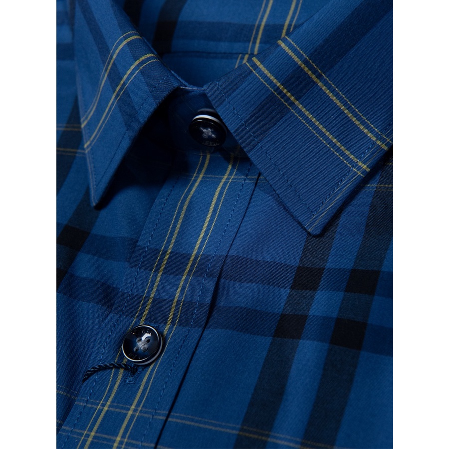 Áo Sơ Mi Nam Ngắn Tay OWEN BA220045NT Somi Công Sở Cao Cấp Màu Caro Xanh Navy Vàng Vải Sợi Tre Dáng Suông Tà Bằng Có Túi