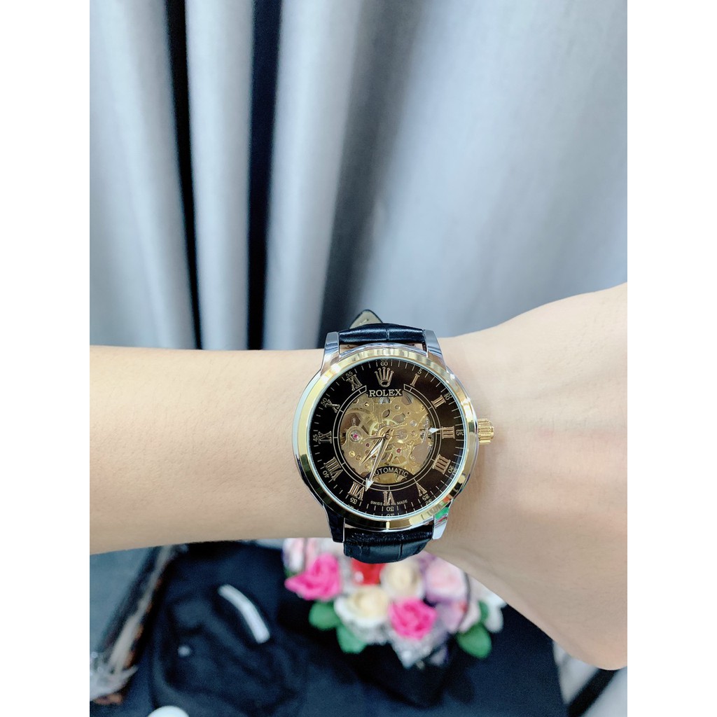 Đồng hồ cơ Nam Rolex autimatic, dây da, thẻ bảo hành 12 tháng - Dongho.rolex