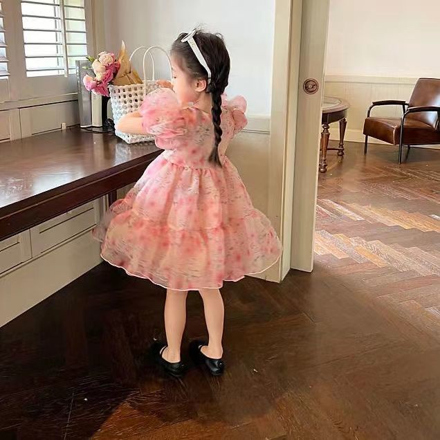 Đầm Công Chúa Tay Phồng Họa Tiết Hoa Phong Cách Phương Tây Mùa Hè Mới Dành Cho Bé Gái