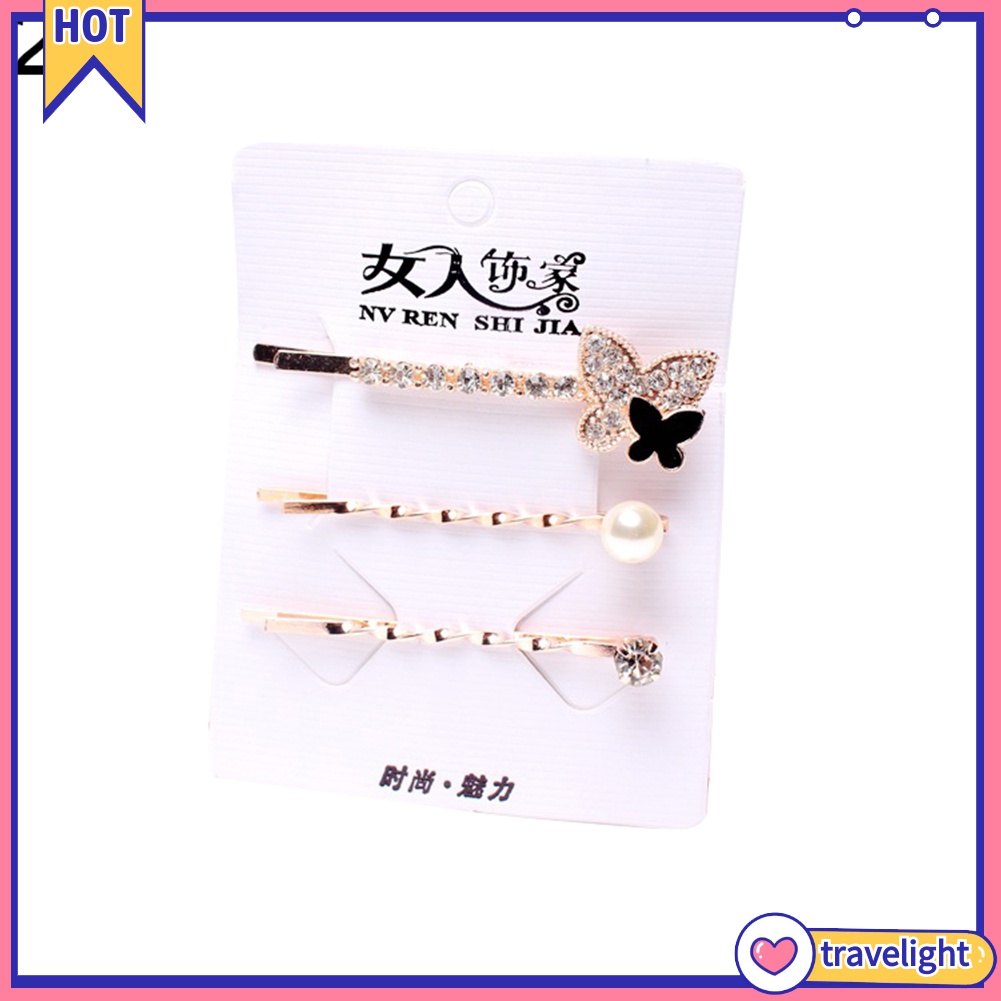Set 3 kẹp tóc hình trái tim đính đá thời trang cho nữ