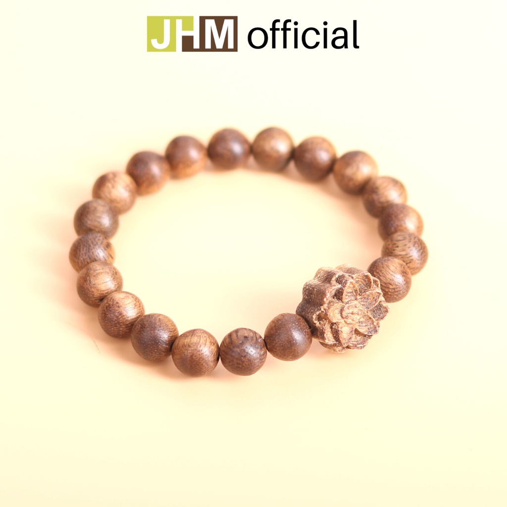 Vòng tay trầm hương mix charm hoa sen JHM mang ý nghĩa sum họp yên vui