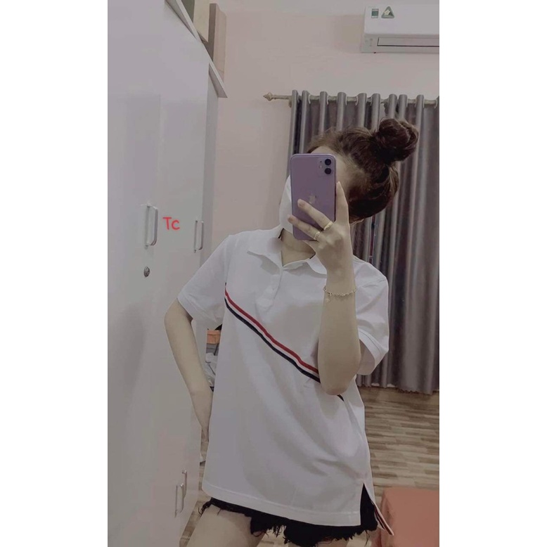 [HÀNG MỚI GIÁ RẺ ƯU ĐÃI LỚN] Áo phông Polo vạch chéo cổ bo dệt đen trăng hàng hót 2022 cho nam và nữ