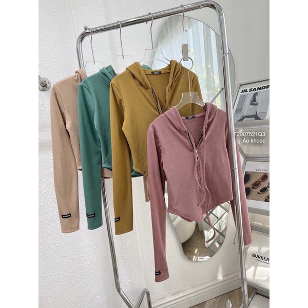 Áo khoác thun tăm nhung nón dài tay gắn tem vạt bầu Khoá kéo ĐẸP s TT2907