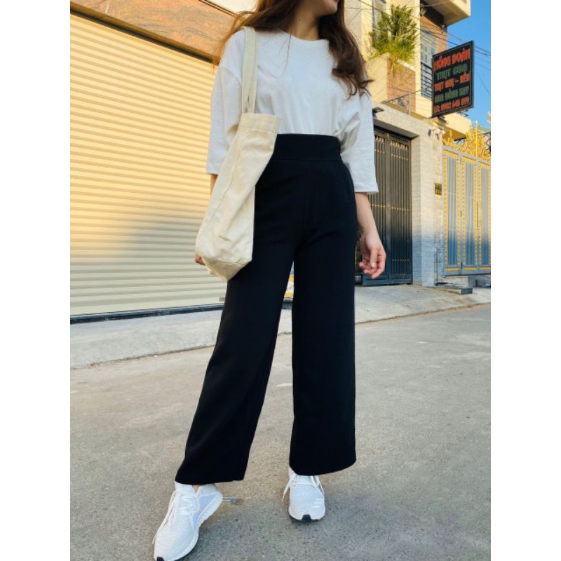 Quần ống rộng lưng cao nữ (Ảnh thật)