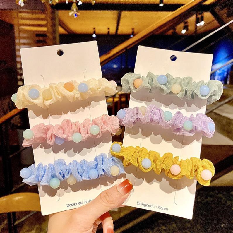 Dây Buộc Tóc Vải KOLANO Dây Buộc Tóc Scrunchies Nữ Đính Phụ Kiện Ngọc Nhân Tạo Xinh Xắn FAH-001255