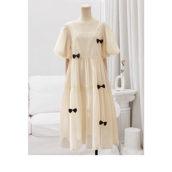 Đầm bầu tiểu thơ xinh xắn 2 lớp HOT TREND-Váy bầu babydoll dáng dài cổ vuông siêu xinh