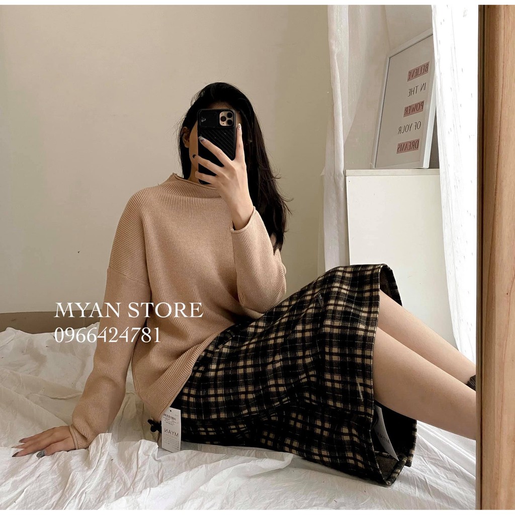 Chân váy dạ kẻ to xẻ sau V112009 | BigBuy360 - bigbuy360.vn