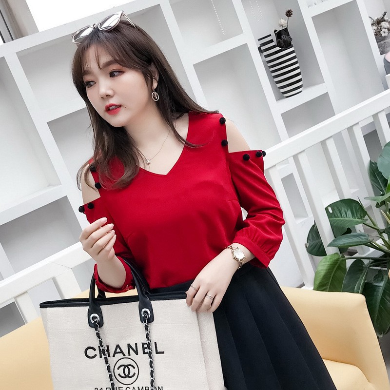 Áo tay dài cổ V khoét vai cho người béo mập