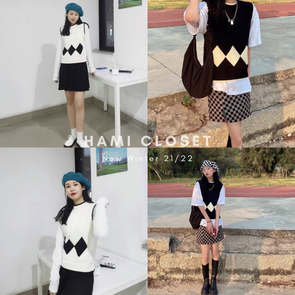 Áo gile len họa tiết quả trám to phong cách ulzzang | BigBuy360 - bigbuy360.vn