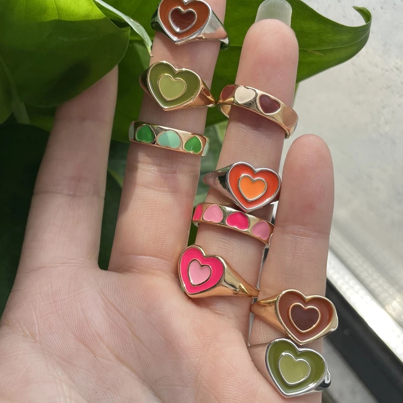 IF ME  Nhẫn Kiểu Hở Họa Tiết Trái Tim Nhiều Màu Sắc Thời Trang Cho Nữ