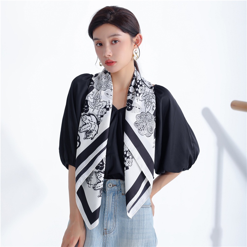 Khăn choàng cổ satin hình vuông 90CM(35.4x35.4inch) họa tiết lá thoải mái thời trang cho nữ WJ1003-78