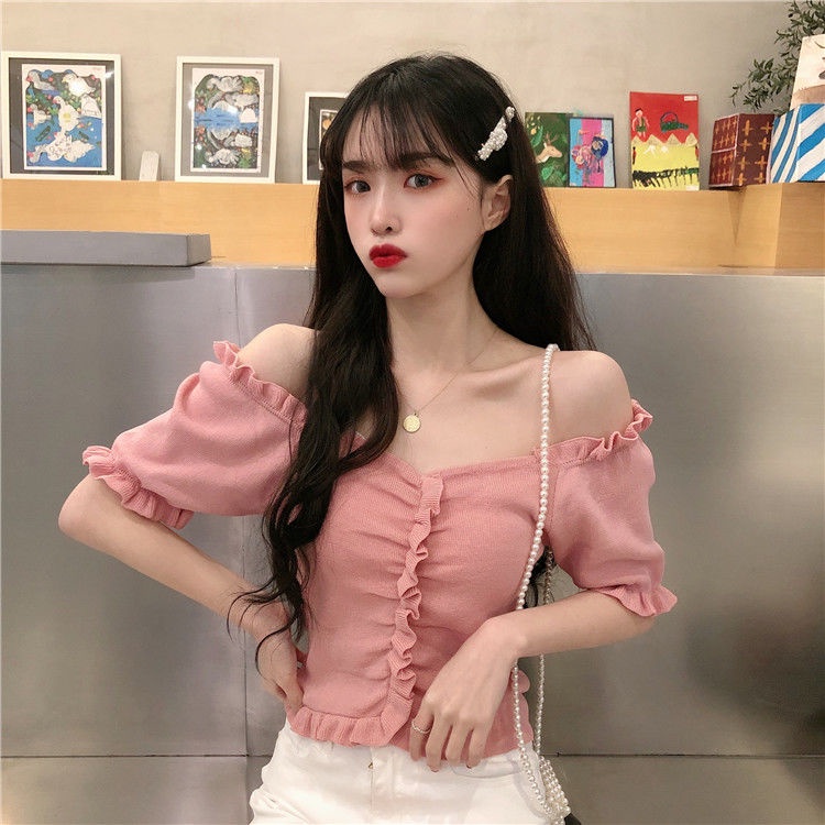 Áo Dệt Kim Cổ Chữ V Xếp Ly Màu Sắc Đơn Giản Phong Cách Hàn Quốc Cho Nữ