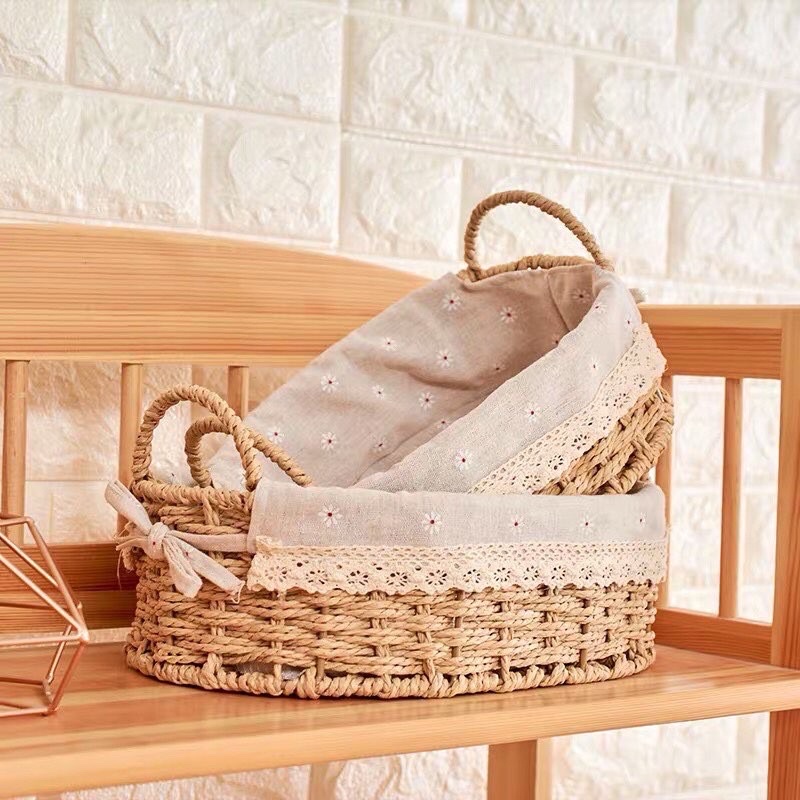 Giỏ cói bầu dục có tay cầm đựng đồ đa năng Mây Tre Đan Thuỷ Khanh