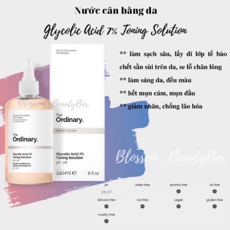 SALE THÔI NÀO (Bill Hãng) Nước hoa hồng tẩy tế bào da chết, ngừa mụn, sáng da, mờ thâm THE ORDINARY GLYCOLIC ACID 7% TON