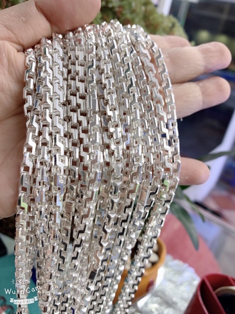 Dây bạc nam khúc vuông kim tiền dài 56- 58cm