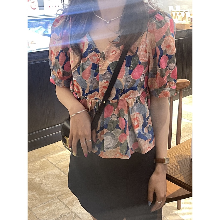 Áo Sơ Mi Tay Ngắn Phồng Họa Tiết Hoa Thời Trang Dành Cho Nữ