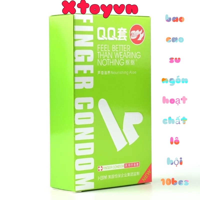 Bao cao su ngón tay HBM QQ Xanh Lá - Dưỡng chất lô hội hộp 10 bcs