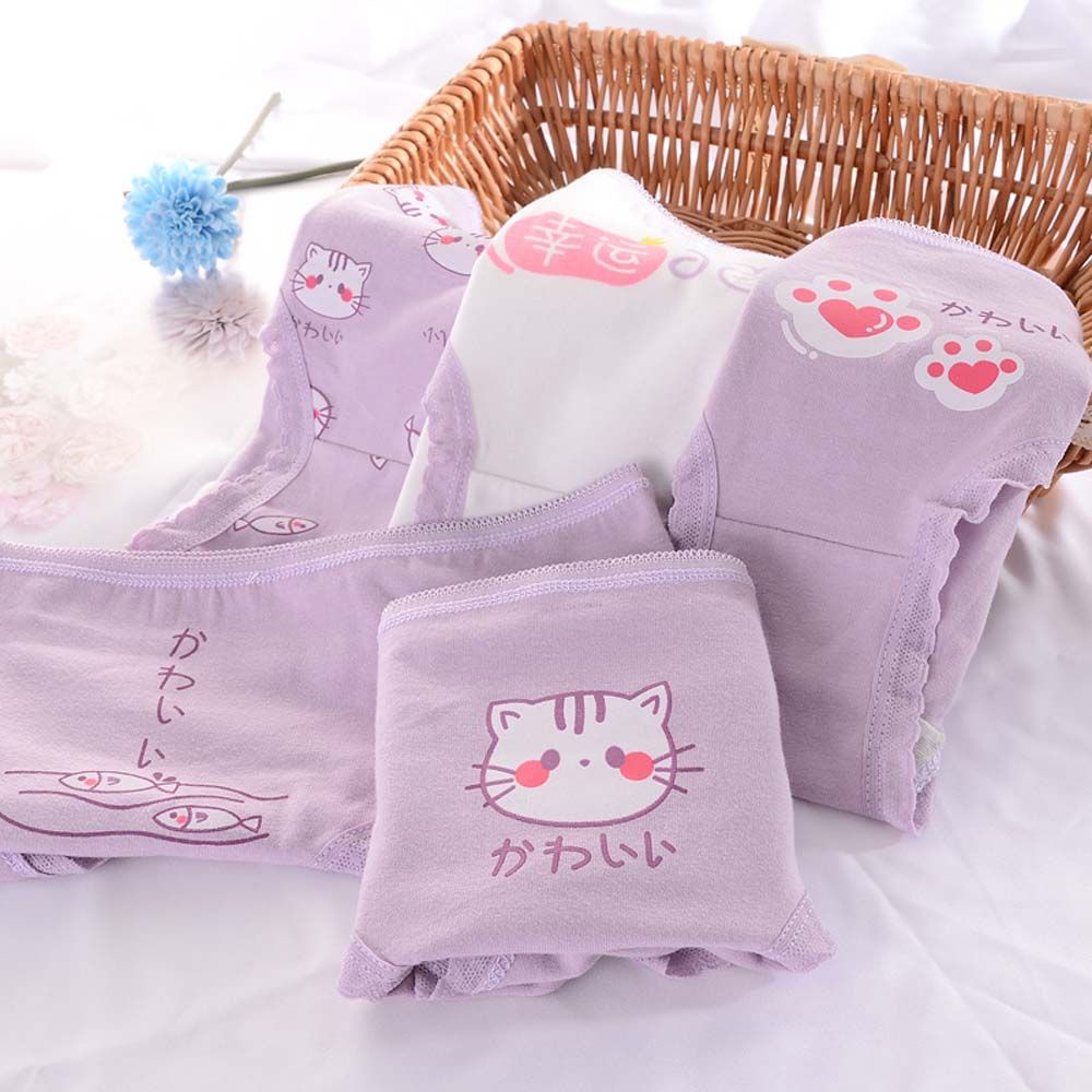 Quần lót cotton không đường may in hình chân mèo dễ thương cho nữ BACK2LIFE