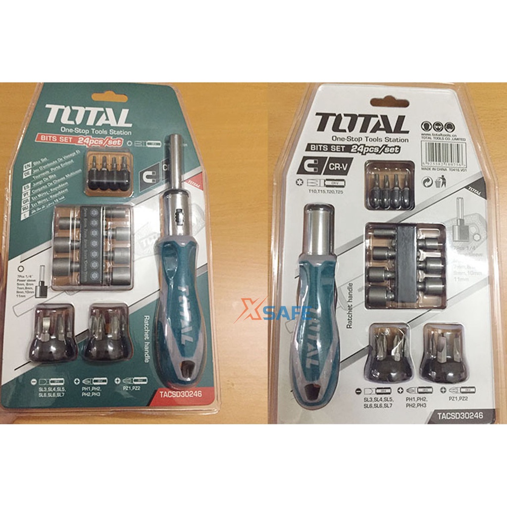 Bộ 24 tua vít TOTAL TACSD30246 đầu vít khoẻ, cứng, chắc chắn, thép hợp kim Cr-V chống rỉ, đầu vít thay đổi linh hoạt