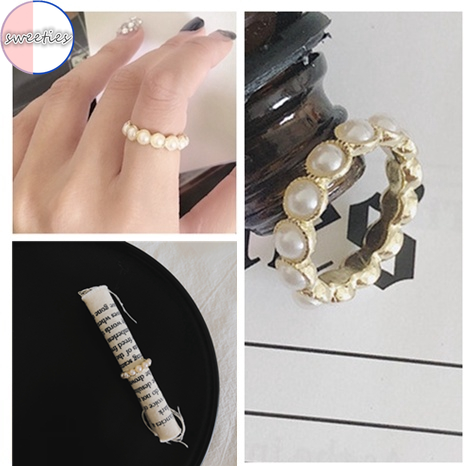 Nhẫn kim loại đính ngọc trai thiết kế sang trọng cho nữ