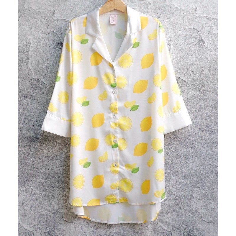Váy ngủ sơ mi Hồng baby tay dài lụa satin cao cấp quảng châu