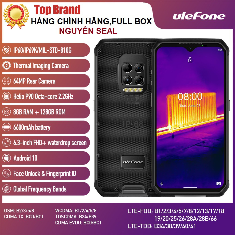 Điện thoại Ulefone armor 9(CHÍP Helio P90 AI 2.2GHz ,Ram 8 GB ,Rom 128 GB, Pin 6.600mAh,CAMERA CẢM ỨNG NHIỆT,CHỐNG NƯỚC)