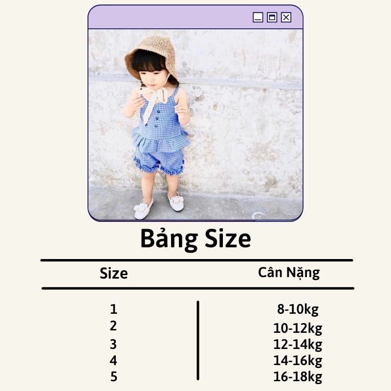 Đồ bộ trẻ em cho bé gái set hai dây kẻ thô siêu xinh đáng dễ thương JIMADO SE1551