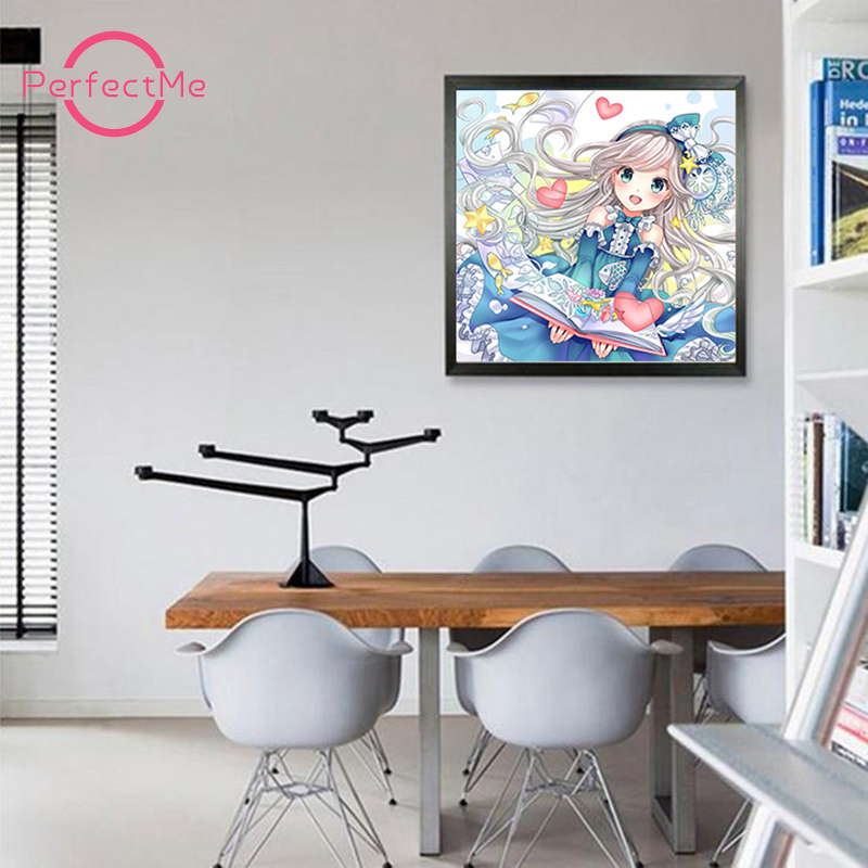 Bộ tranh đính đá 5D tự làm 30*30cm hình cô gái hoạt hình trang trí nhà cửa