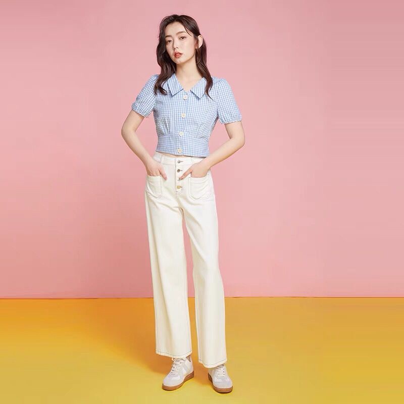 Hàng Có Sẵn Áo Sơ Mi Ngắn Tay Thắt Nơ Kẻ Sọc Mới Cho Nữ 2022 JL-TX-214