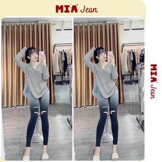 Quần jeans ôm loang đen rách gối co giãn kèm ảnh thật