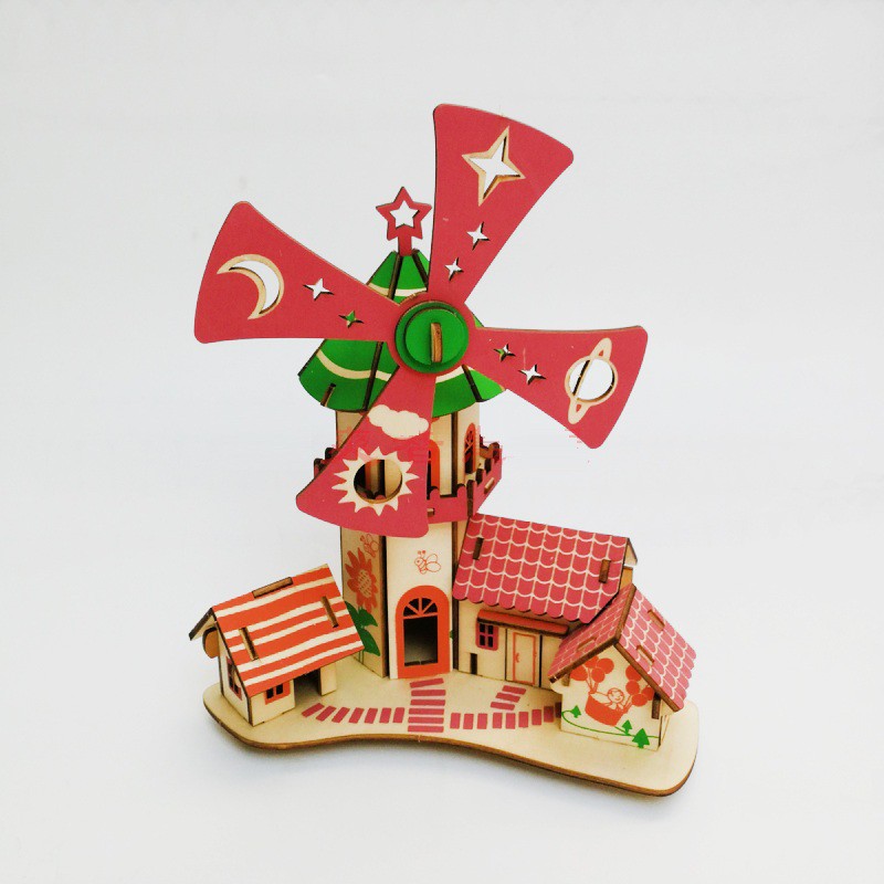 Đồ chơi lắp ráp gỗ 3D Mô hình Nhà gỗ Childishness Windmill Cottage