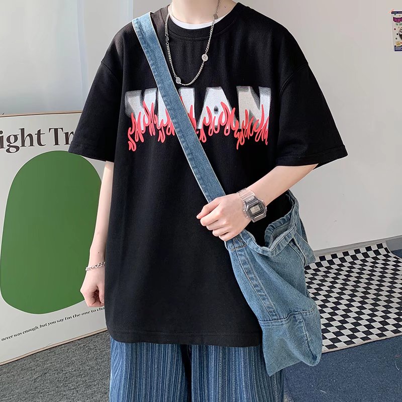 Áo Thun Tay Ngắn Cổ Tròn Dáng Rộng In Chữ Thời Trang Mùa Hè Phong Cách Nhật Bản Cho Nam Giới [M-8XL]