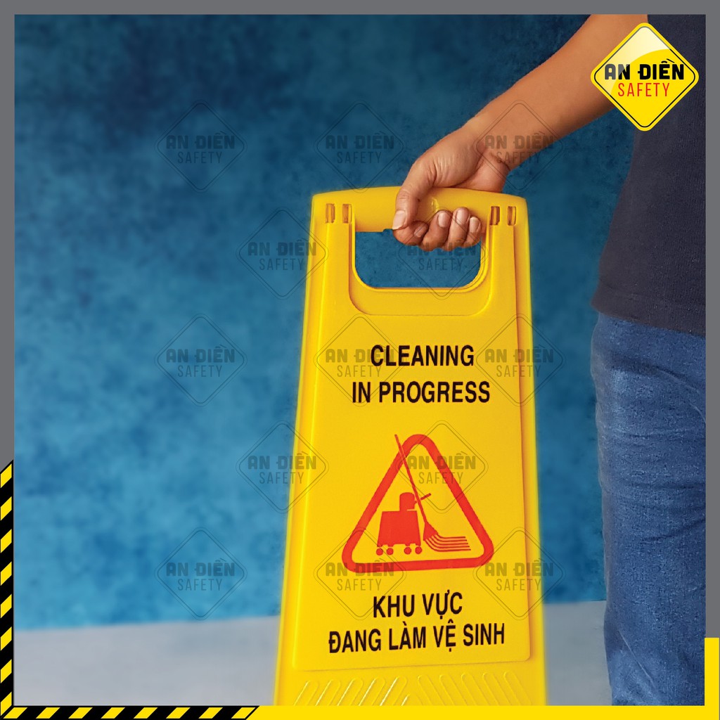 Biển báo An Điền Safety - Biển báo KHU VỰC LÀM VỆ SINH bằng nhựa gấp mở chữ A, dễ dàng di chuyển