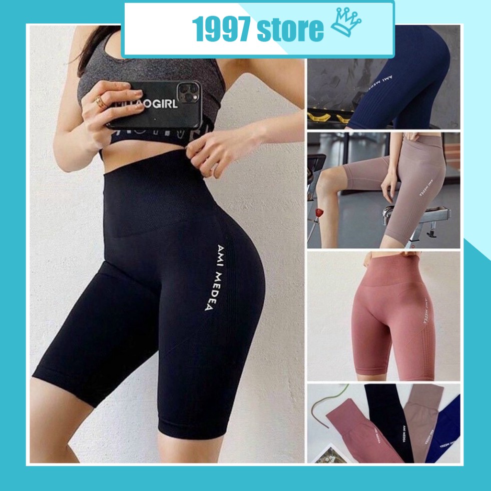 Quần tập gym nữ dáng lửng, kiểu quần đùi, short nữ cạp cao nâng mông, chất liệu co giãn - Quần tập gym AMI ngố 1997fashi | BigBuy360 - bigbuy360.vn