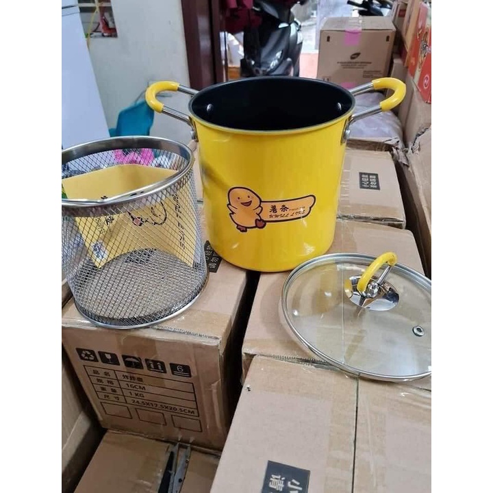 Nồi chiên ngập dầu mini vịt vàng đa năng Dùng được cho bếp ga, bếp từ, bếp hồng ngoại