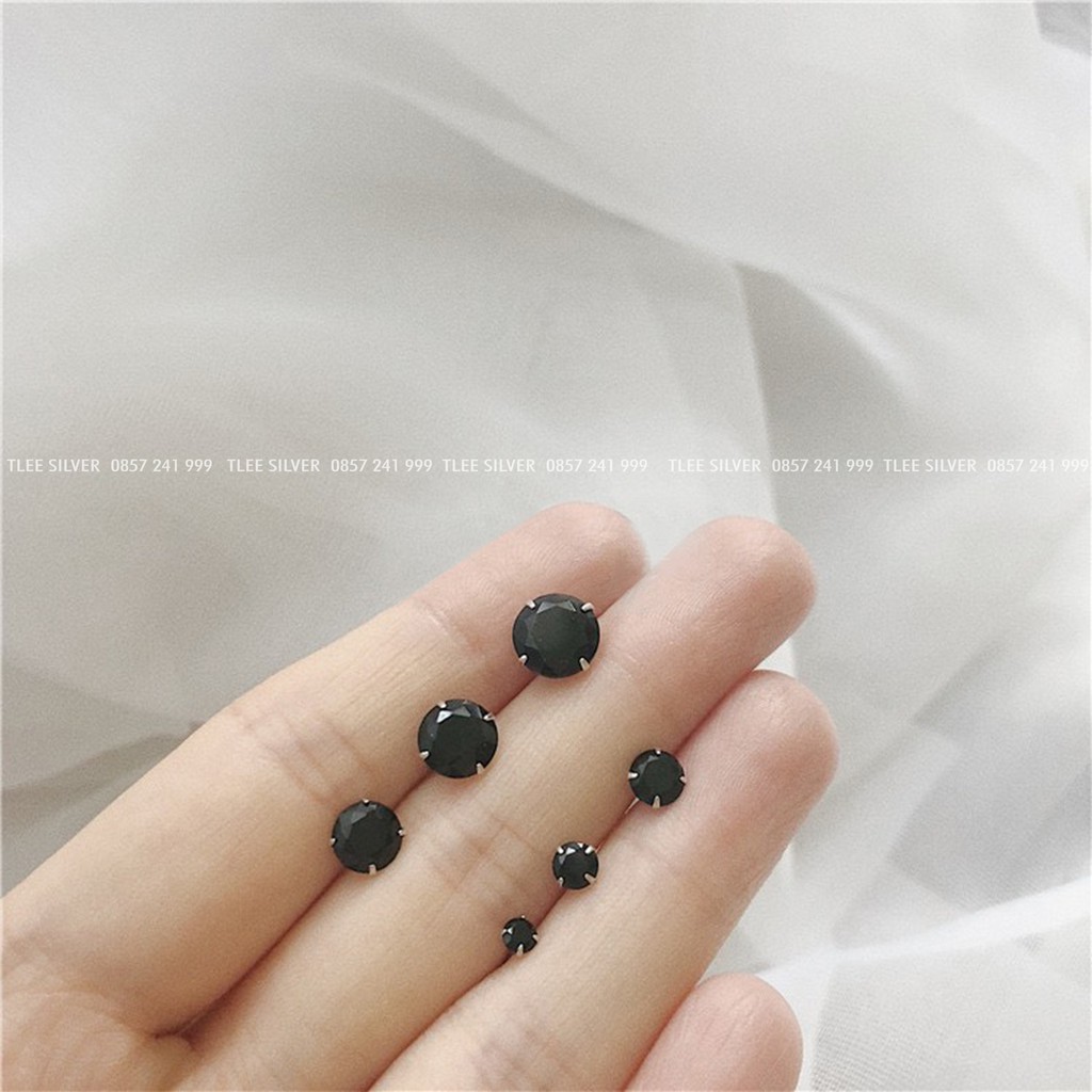 Khuyên tai bạc nữ TLEE nụ đá đen sáng lấp lánh TleeJewelry B0329