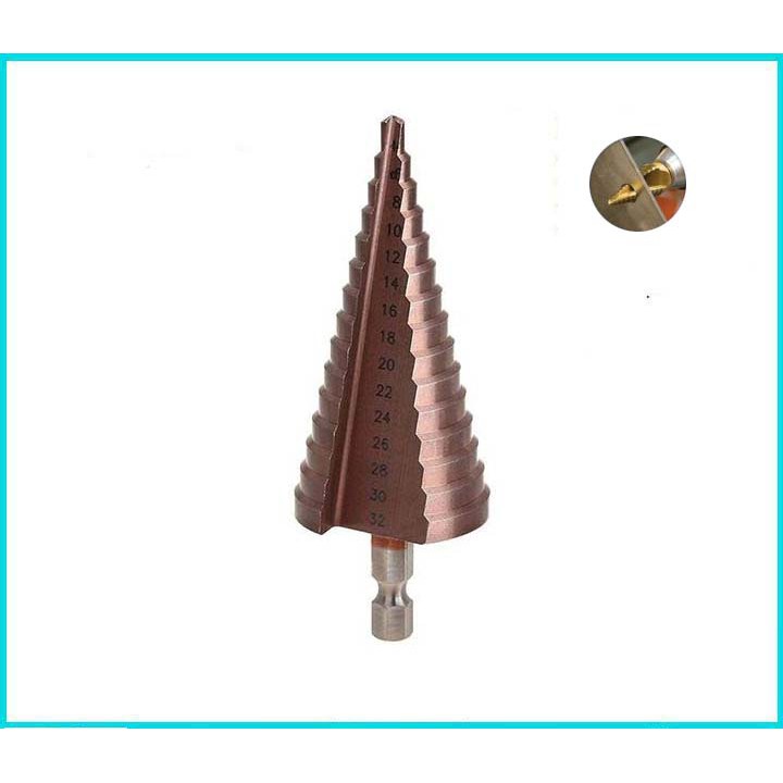 Mũi khoan tháp HSS thẳng mạ coban 4-32mm - Loại chân lục