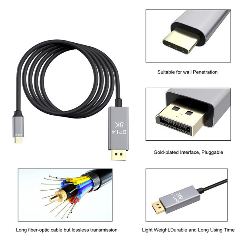 Cáp Chuyển Đổi Ewkc Usb C Sang Displayport 1.4 8k Usb-C Pd 8k @ 60hz Thunderbolt 3 To Displayport