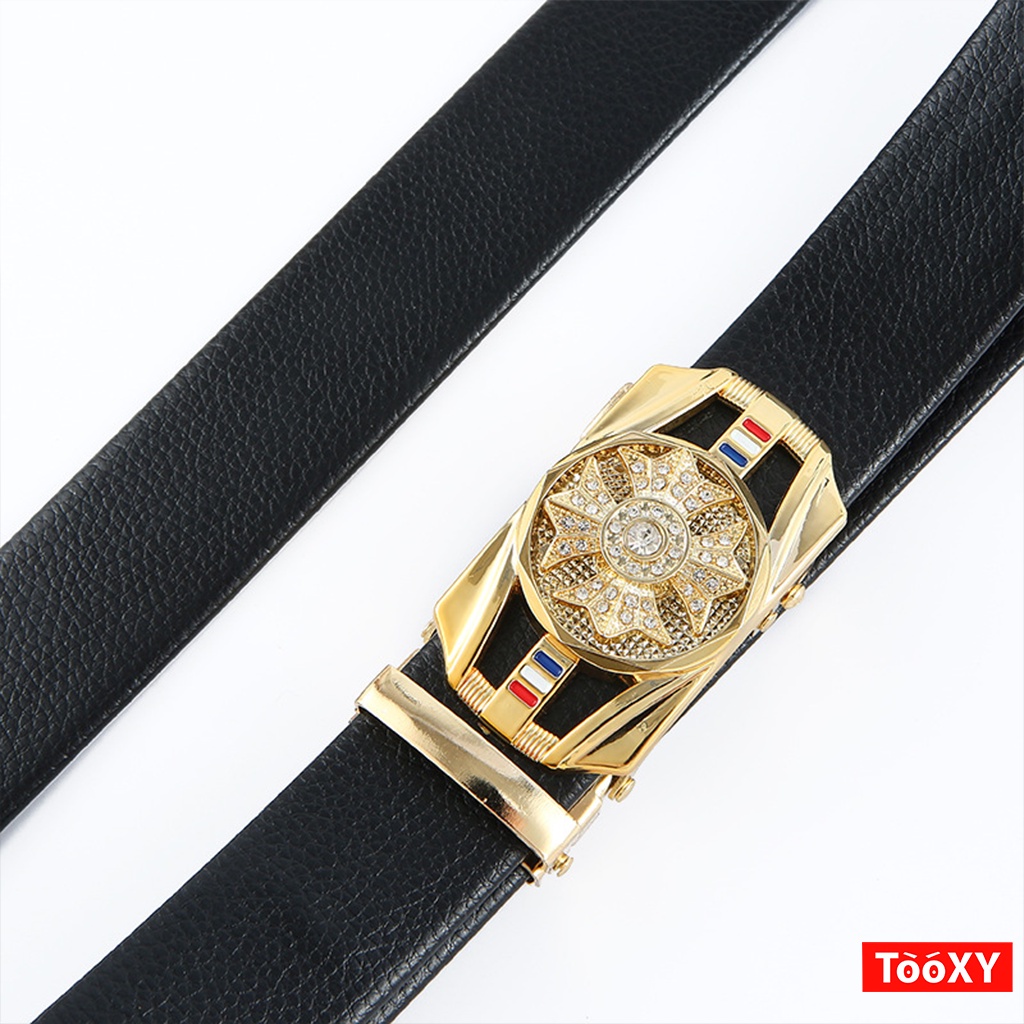 Thắt lưng nam da cao cấp, mặt đính đá xoay 360, khóa tự động kiểu dáng hiện đại