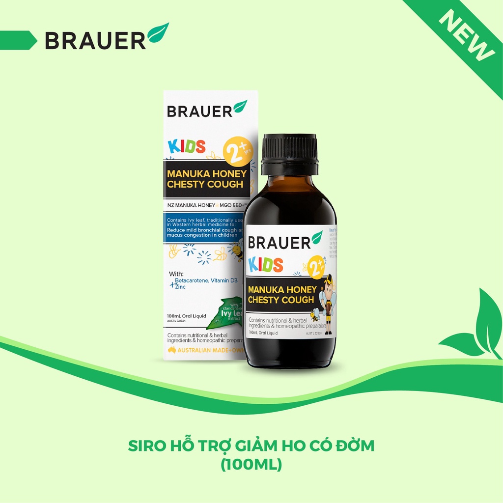 Siro BRAUER Manuka Honey Chesty Cough - Giảm Ho Có Đờm cho trẻ từ 2 tuổi (100ml) / Mẫu mới