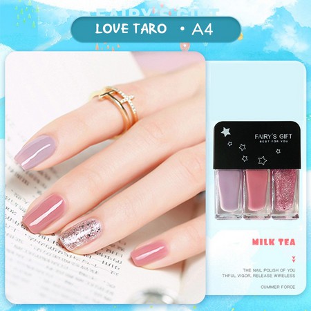 [Hàng mới về] Bộ 3 sơn móng tay Sơn Móng Tay Nhũ + Lì Fairy's Gift màu kẹo xinh xắn