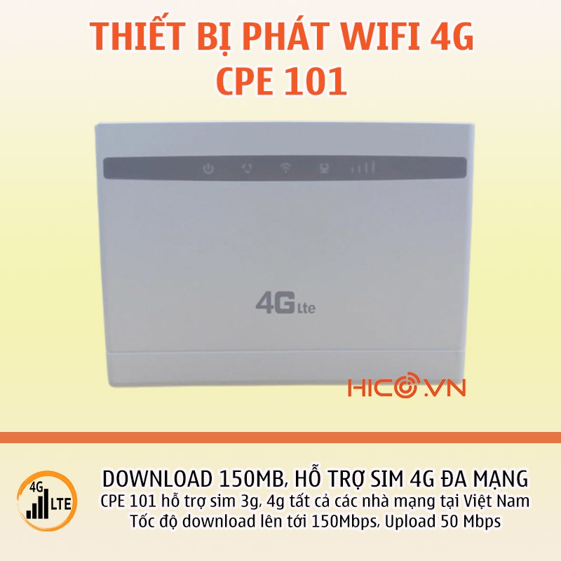 Bộ phát wifi từ sim 4G CPE 101 tốc độ 300Mb có cổng WAN/LAN, hỗ trợ 32 thiết bị , dùng cho gia đình, xe khách, Camera