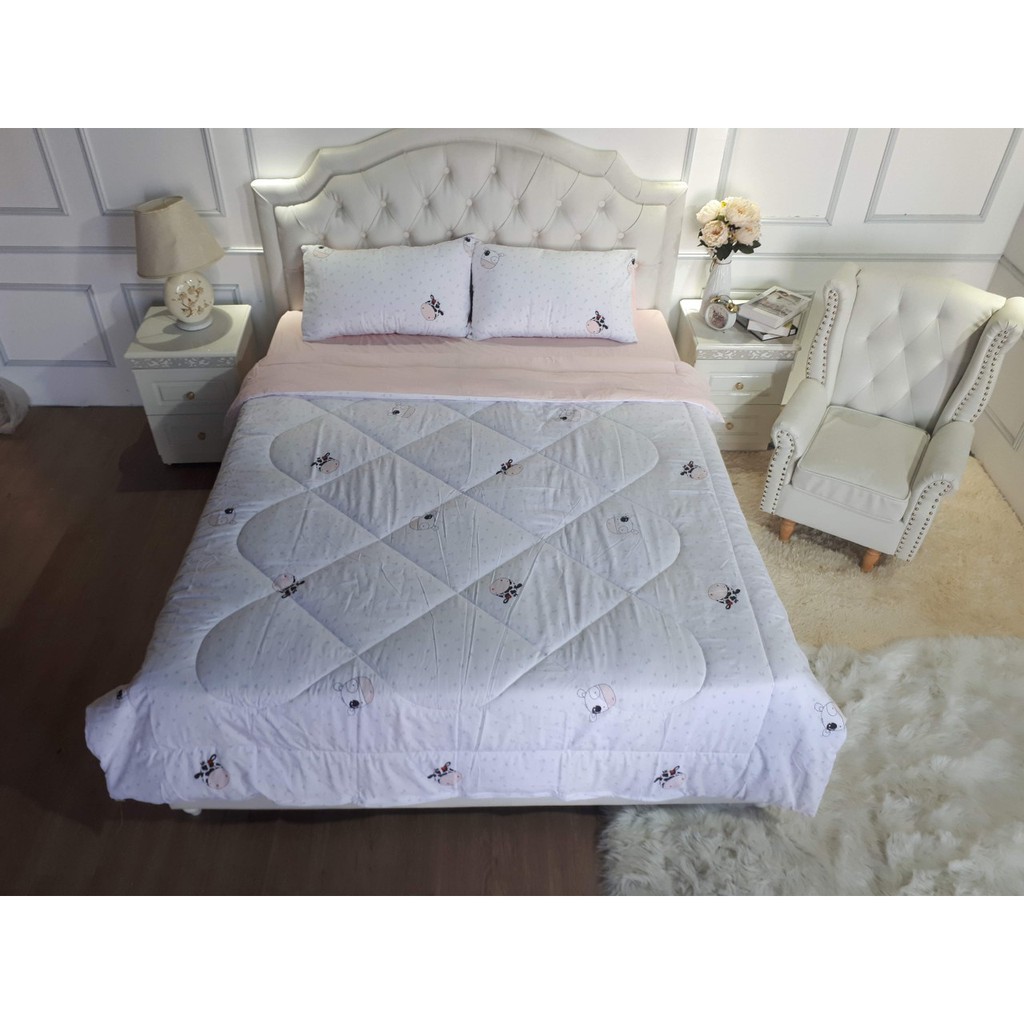 Trọn bộ chăn ga gối cotton đũi chần bông 4 món