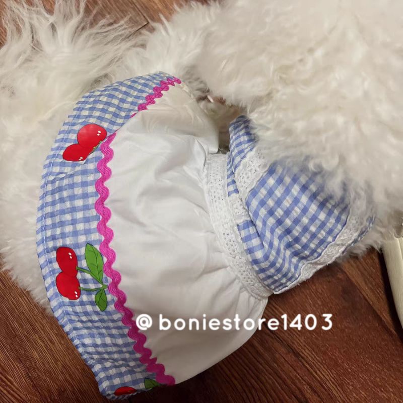 Đầm Váy Chó Mèo Thú Cưng Kẻ Caro In Hình Cherry Dễ Thương