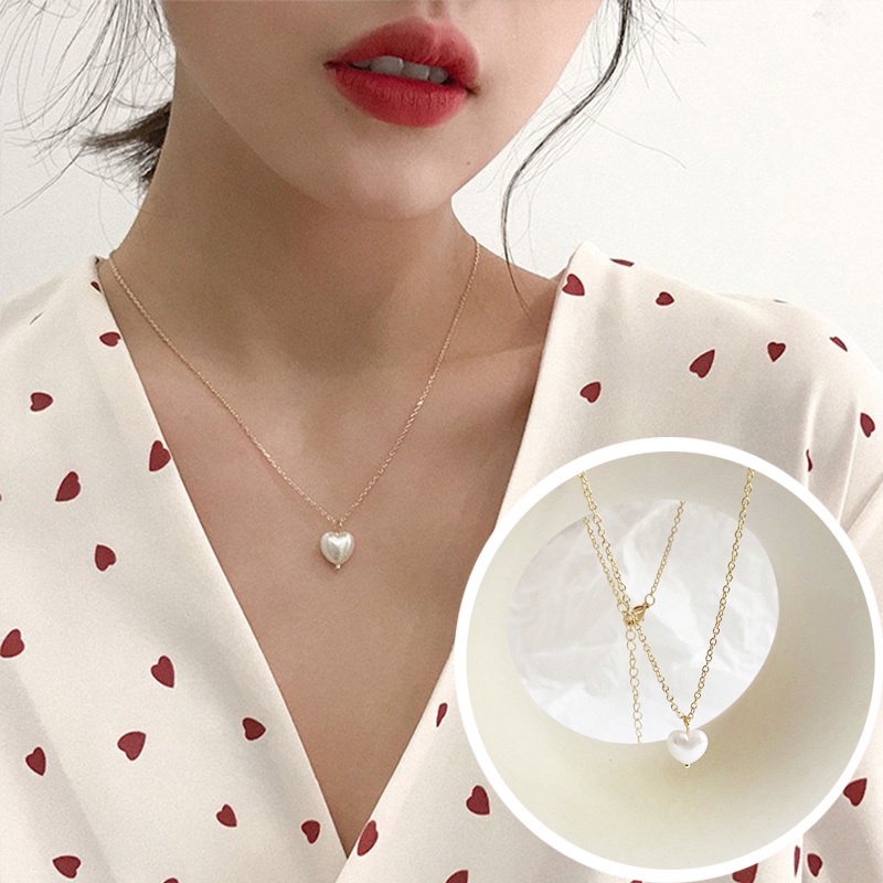 Vòng cổ Ngọc Trai Hình Trái Tim Phong Cách Hàn Quốc Thời Trang