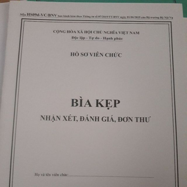 Bìa kẹp hồ sơ viên chức theo thông tư 07/2019