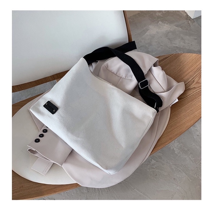 Túi đeo chéo phối màu quai cotton vừa a4 (có sẵn)