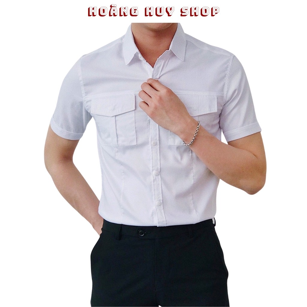 Áo Sơ Mi Nam Ngắn Tay H&H-MTH0H8 Phối Túi Hộp Cao Cấp