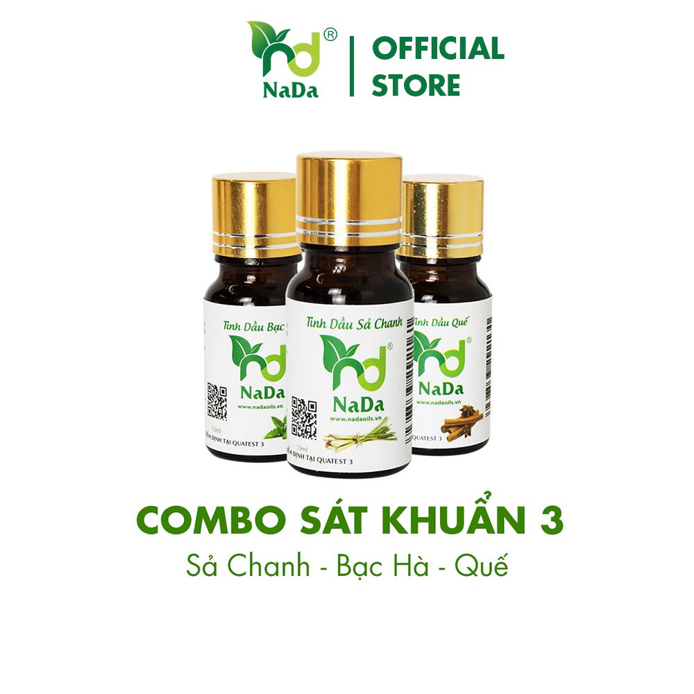 COMBO 3 Tinh dầu Sát khuẩn Sả Chanh, Bạc Hà, Quế Nada Oils | Nguyên chất 100% từ thiên nhiên | 10ml