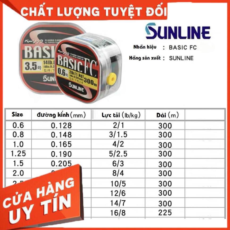 [Cước Nhật Chính Hãng] Cước Câu Cá Cao Cấp Chính Hãng SUNLINE BASIC  FC 300M NHẬP KHẨU